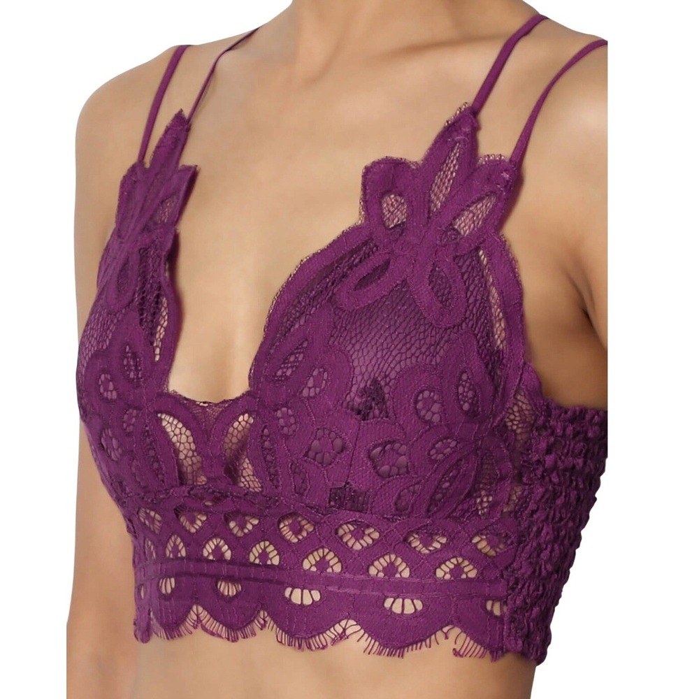 Crochet Lace Bralette Removable Pads Cross‎ Back Adj Strap Wirefree 2X